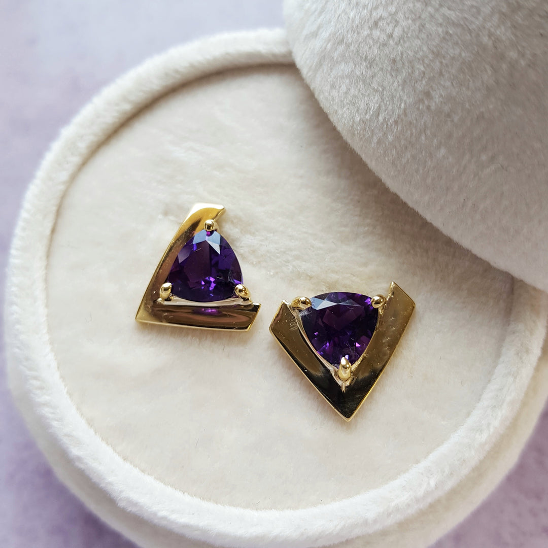Amethyst Gold Shield Studs