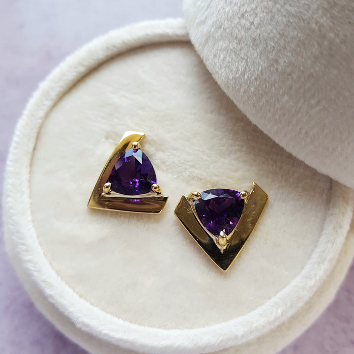 Amethyst Gold Shield Studs