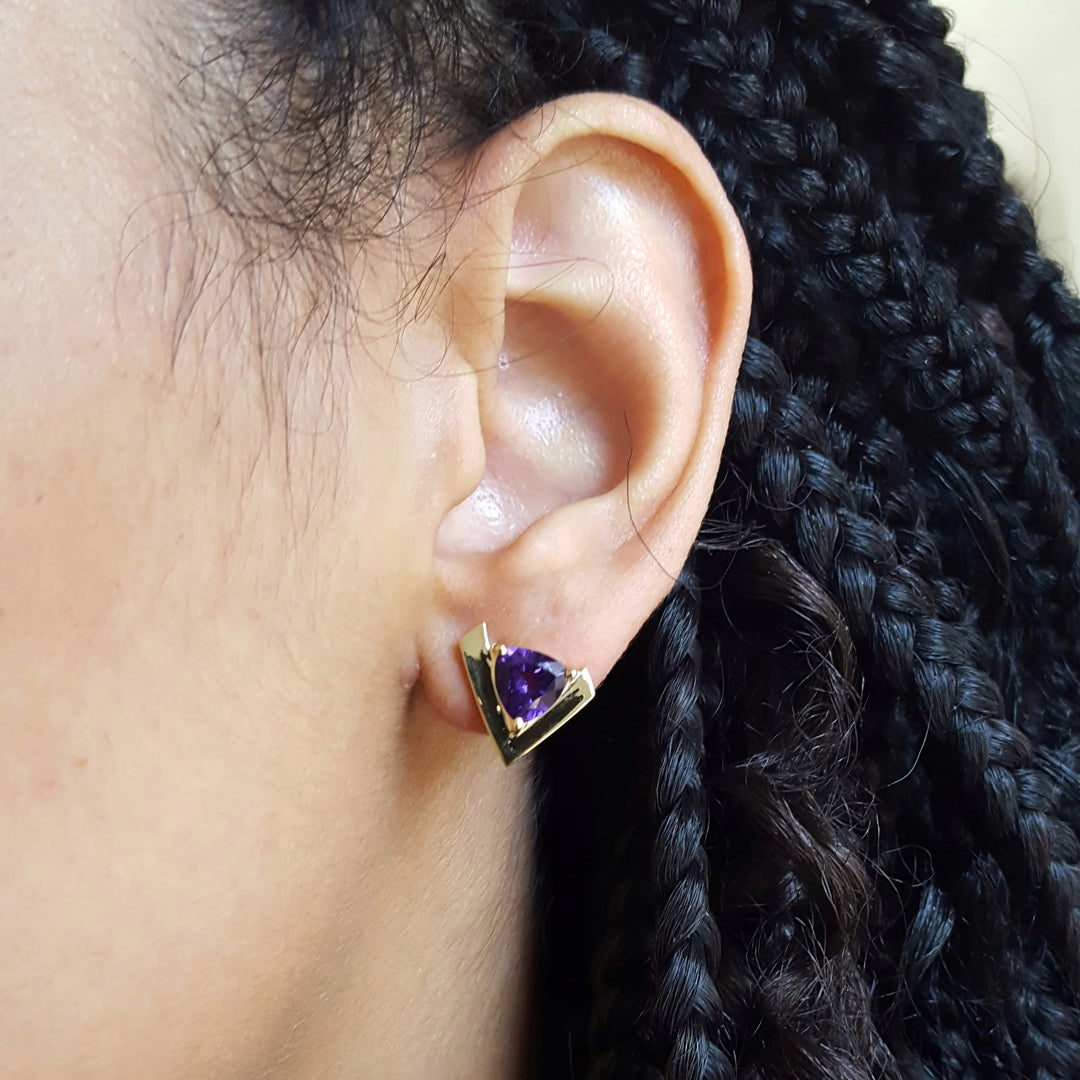 Amethyst Gold Shield Studs