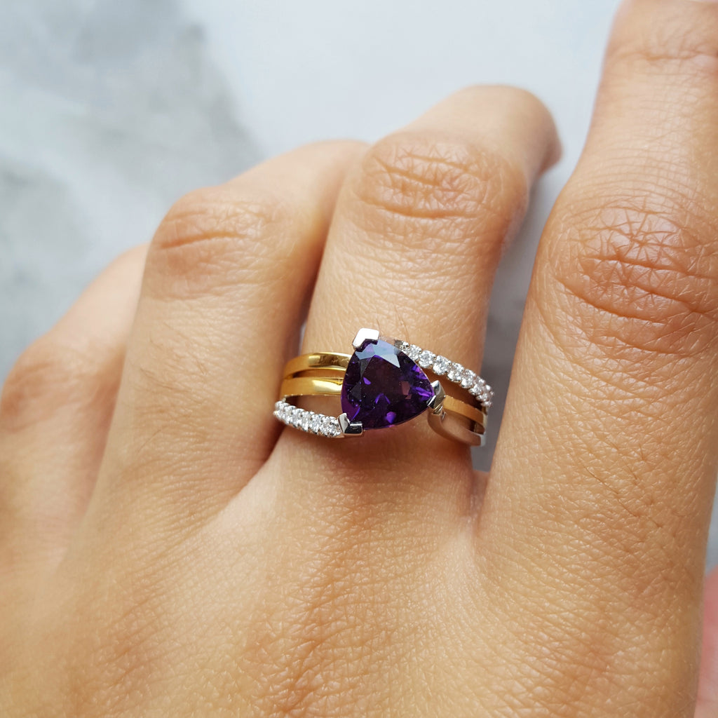 Swooping Amethyst Trillion Ring