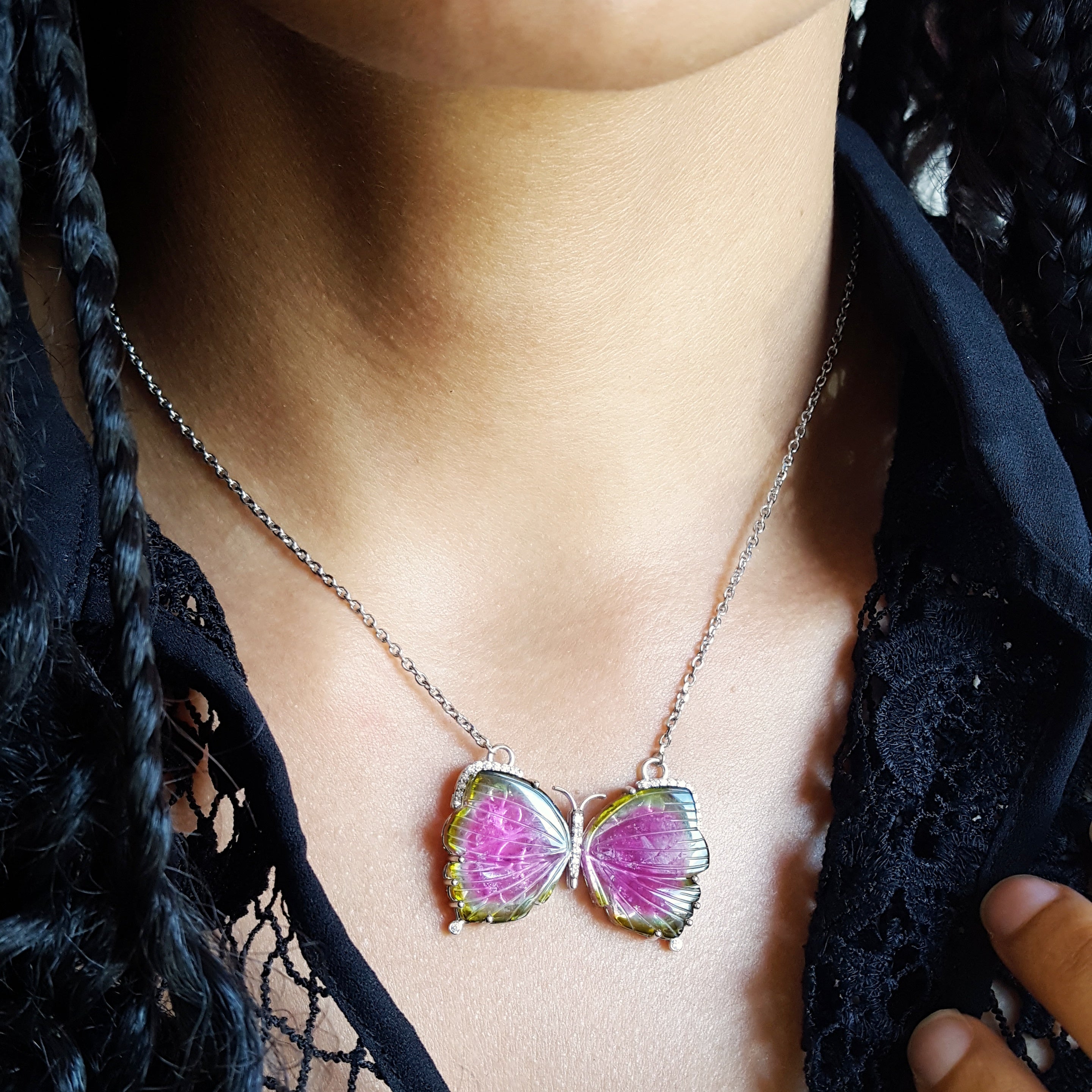 Flutter in Paradise” 14ky California Tourmaline & Diamond