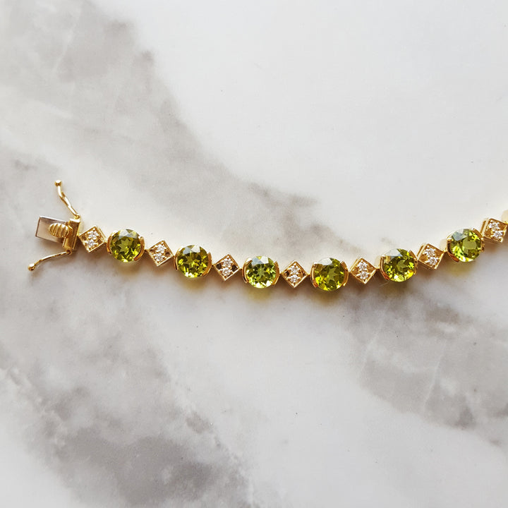 Peridot and Diamond Geometric Tennis Bracelet