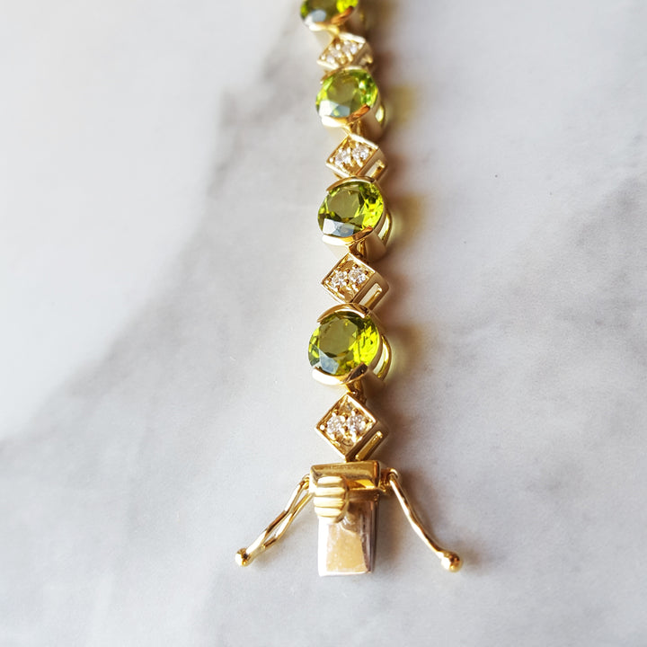 Peridot and Diamond Geometric Tennis Bracelet