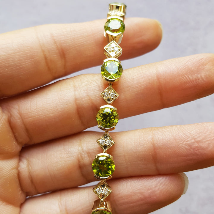 Peridot and Diamond Geometric Tennis Bracelet
