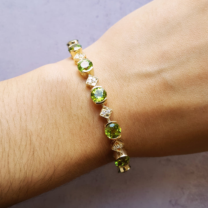 Peridot and Diamond Geometric Tennis Bracelet