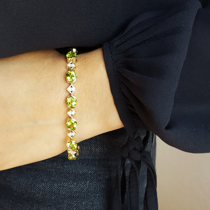 Peridot and Diamond Geometric Tennis Bracelet