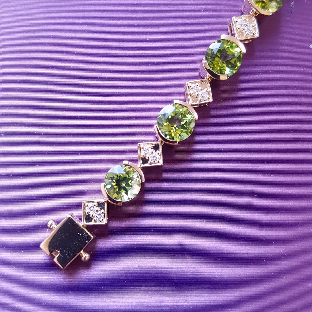 Peridot and Diamond Geometric Tennis Bracelet
