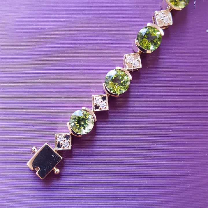 Peridot and Diamond Geometric Tennis Bracelet
