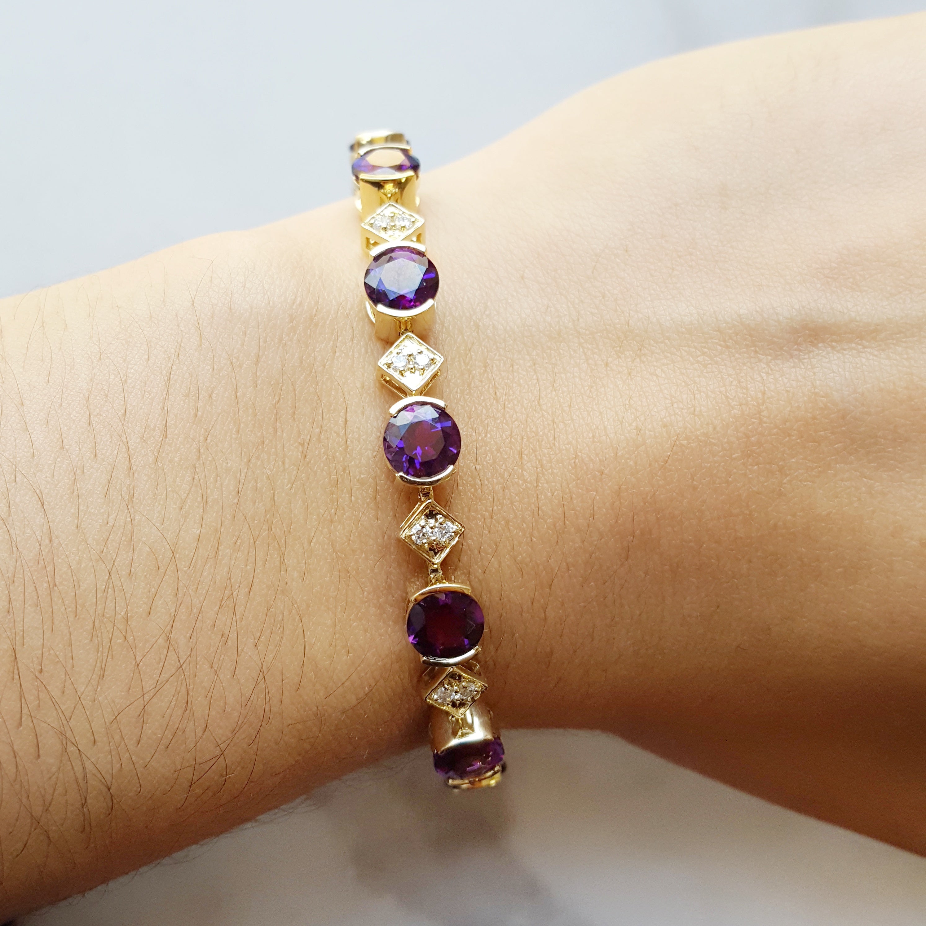 14ky Custom Arizona Four Peaks Amethyst & Diamond Link Bracelet