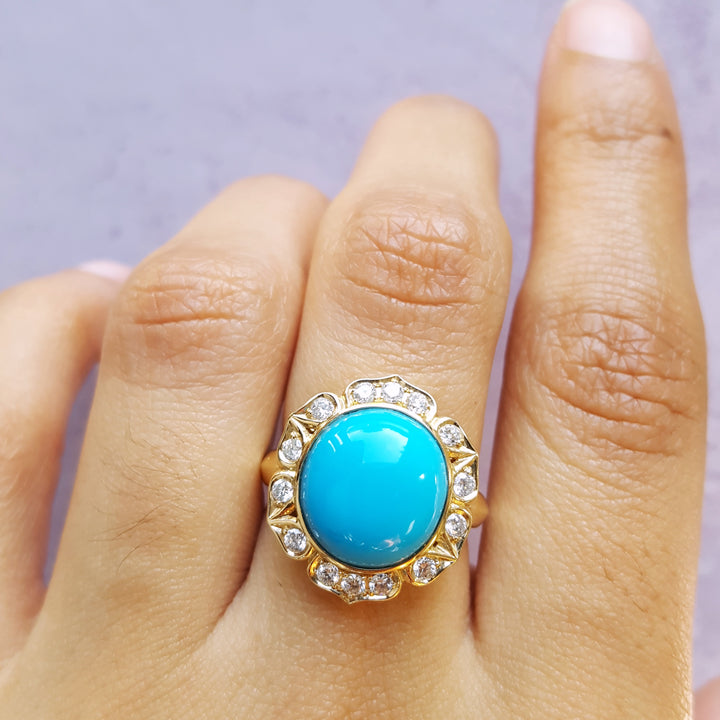 Cabochon Turquoise Flower Ring