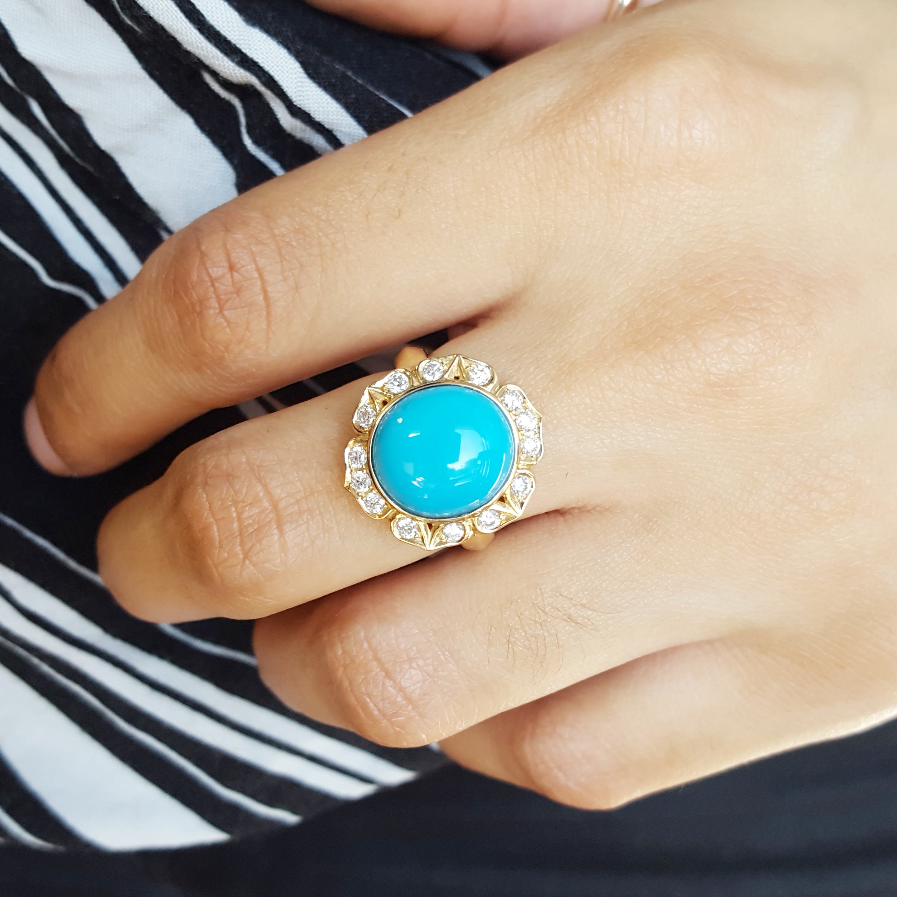 14k Yellow Gold Sleeping Beauty& Diamond Ring – Sami Fine Jewelry