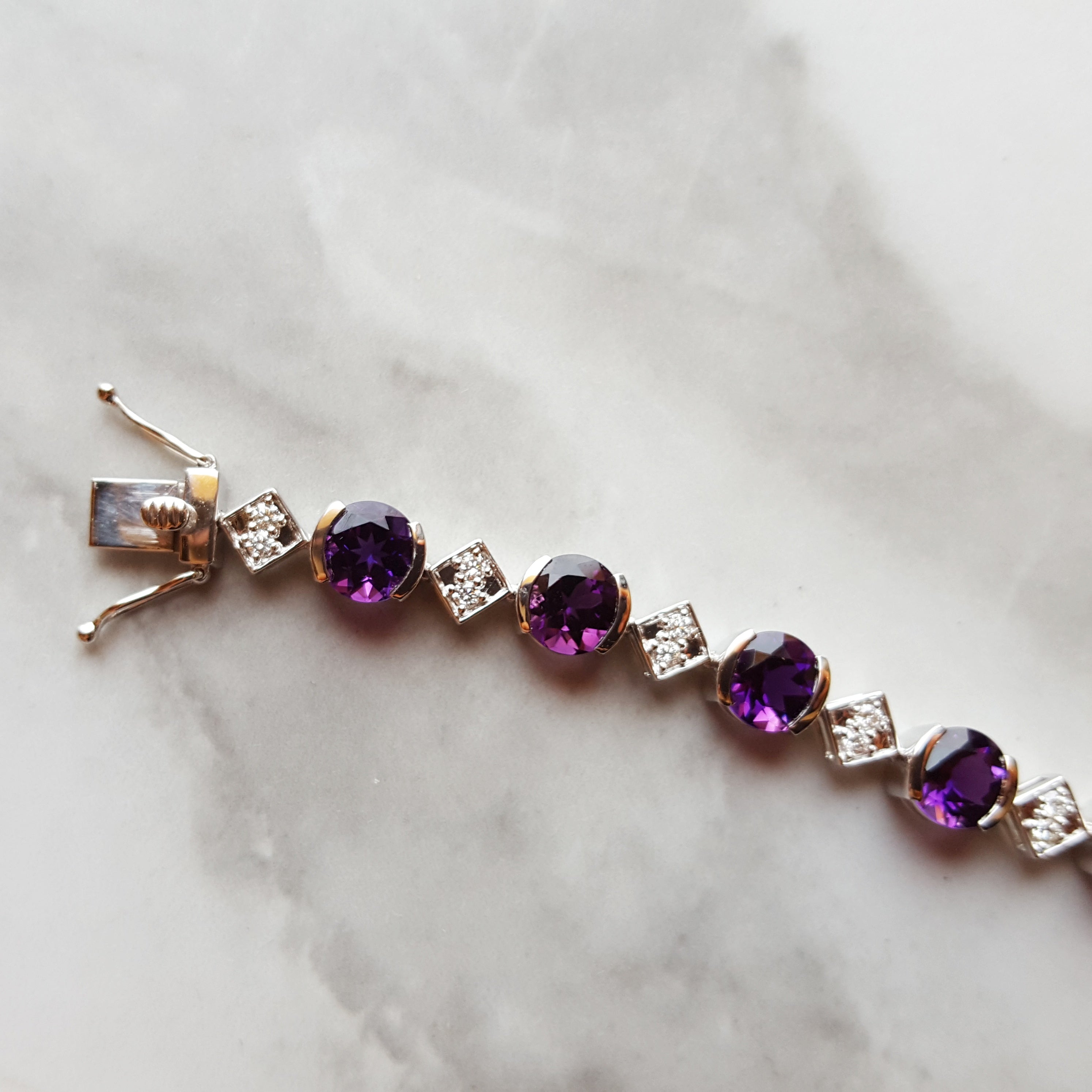 14kw Custom Arizona Amethyst and Diamond Link Bracelet – Sami Fine