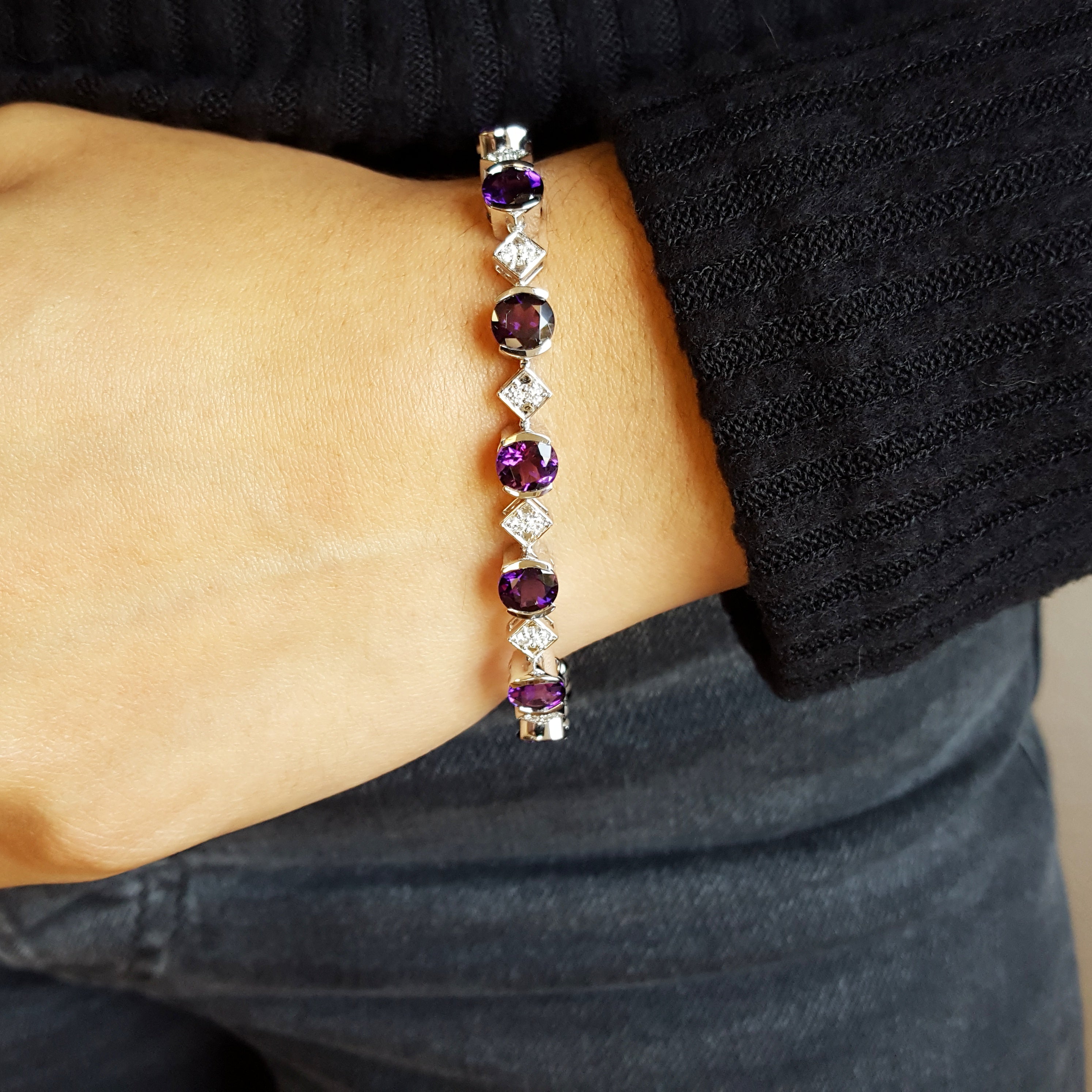 14kw Custom Arizona Amethyst and Diamond Link Bracelet – Sami Fine