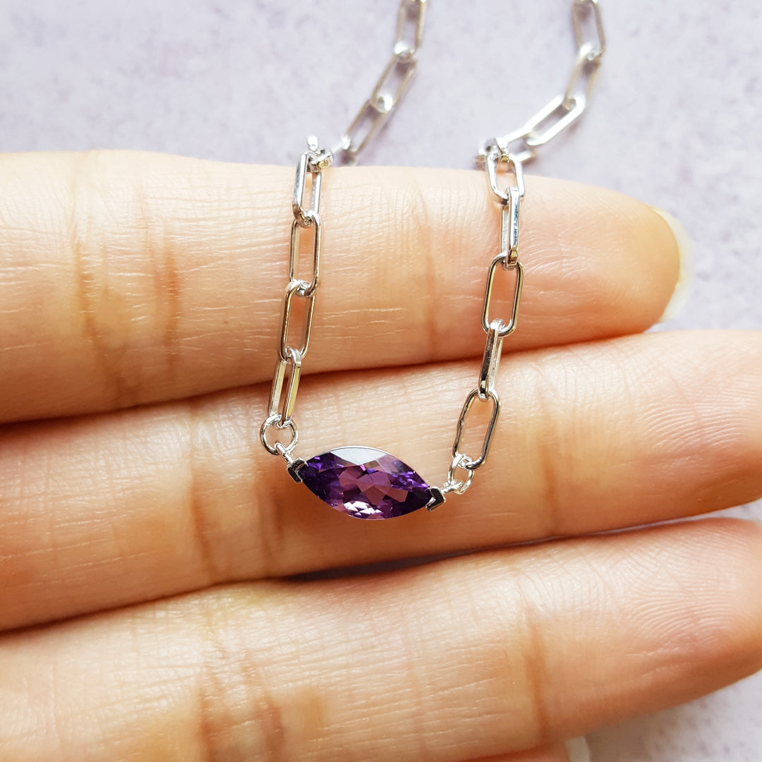 Marquise Bar Amethyst Necklace