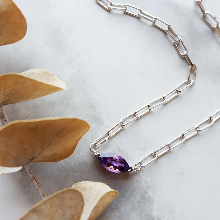 Marquise Bar Amethyst Necklace