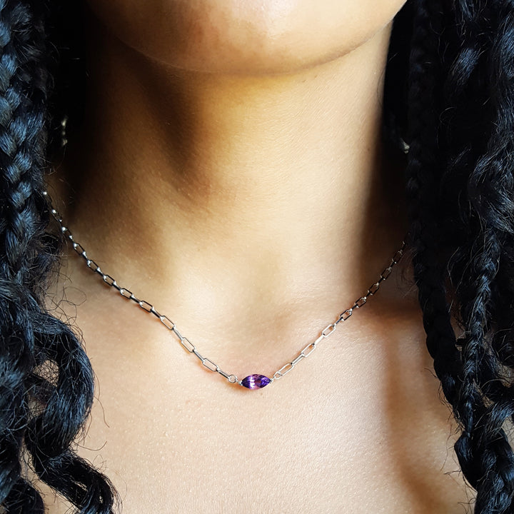 Marquise Bar Amethyst Necklace