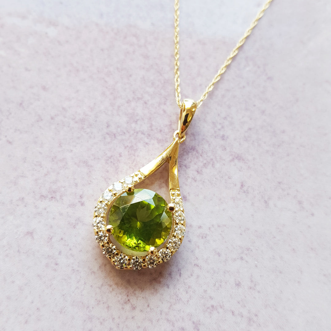 Halo Peridot Drop Pendant