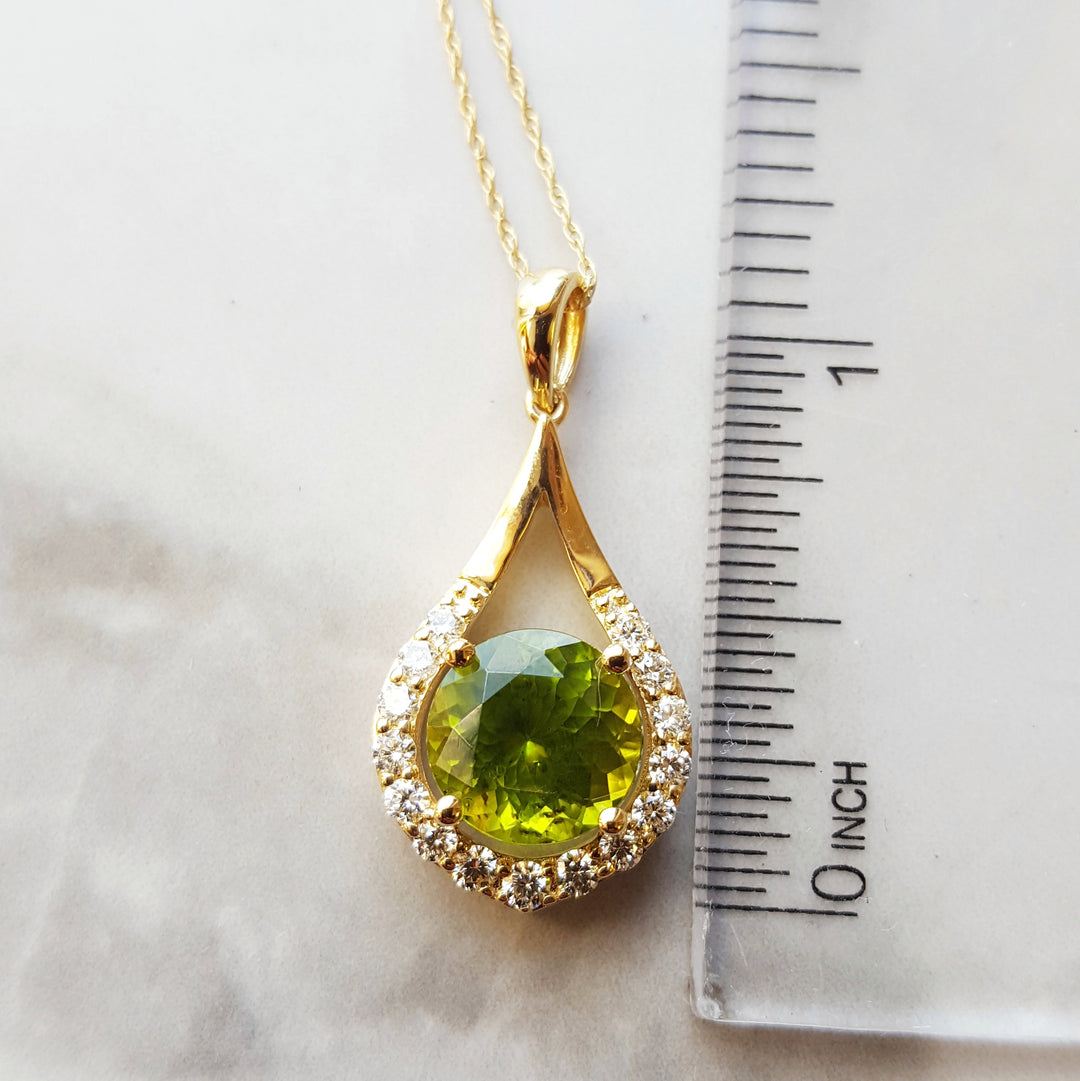Halo Peridot Drop Pendant