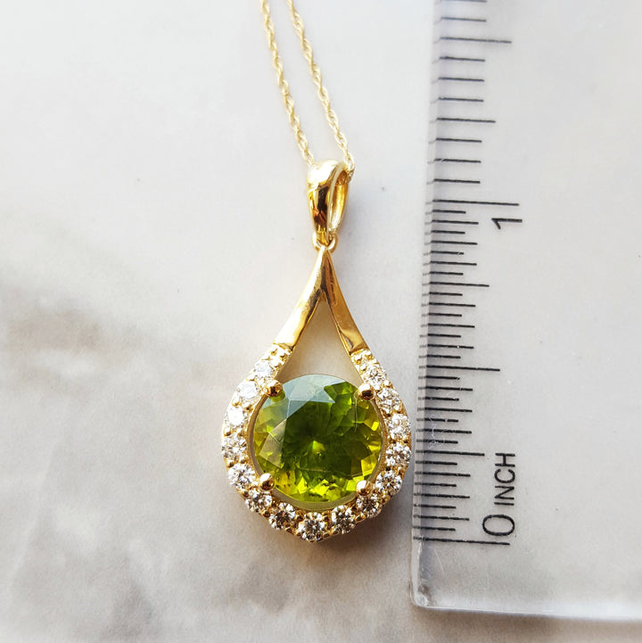 Halo Peridot Drop Pendant