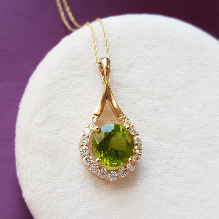 Halo Peridot Drop Pendant