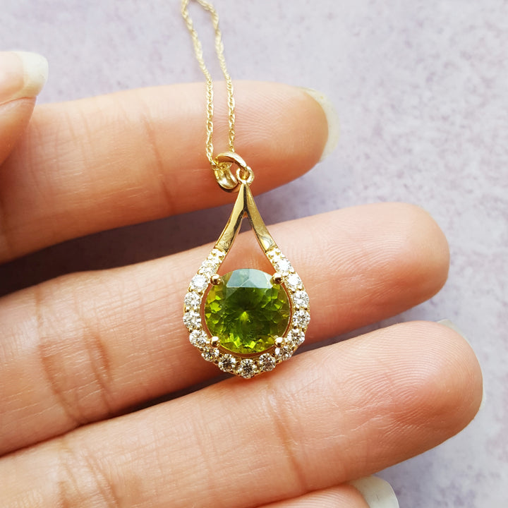 Halo Peridot Drop Pendant