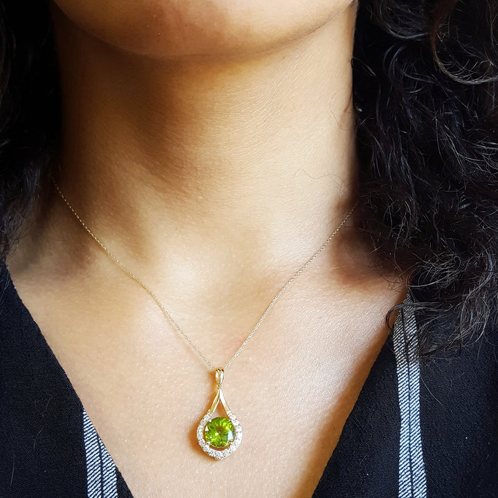 Halo Peridot Drop Pendant