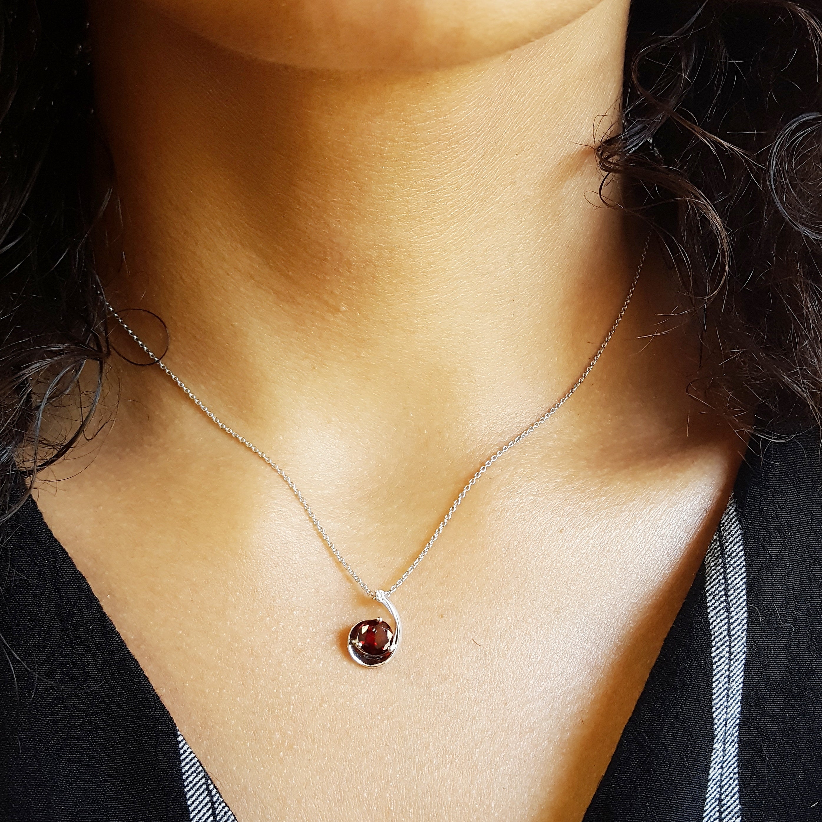 Mountain Crystal Pendant With Garnet Eye – Handmade Stone Necklace, Unbranded