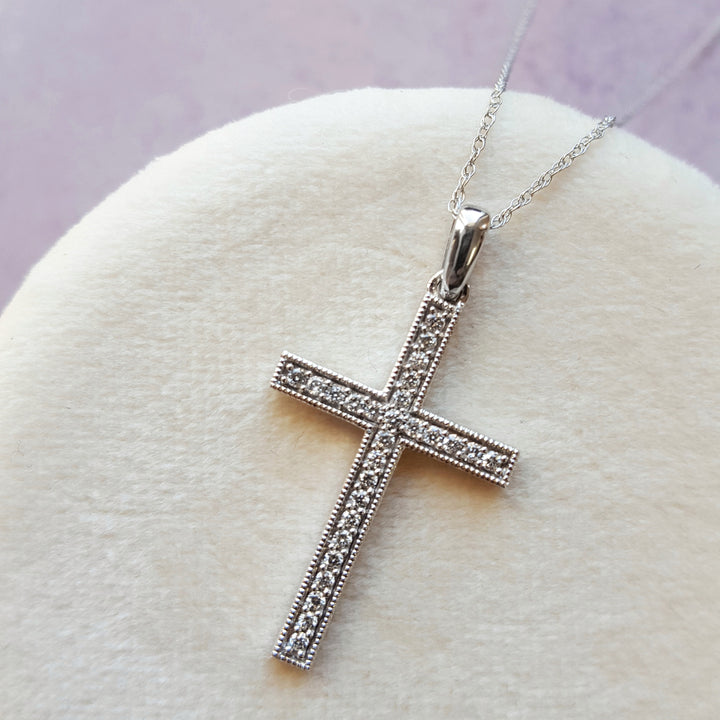 Classy Milgrain and Diamond Cross Pendant