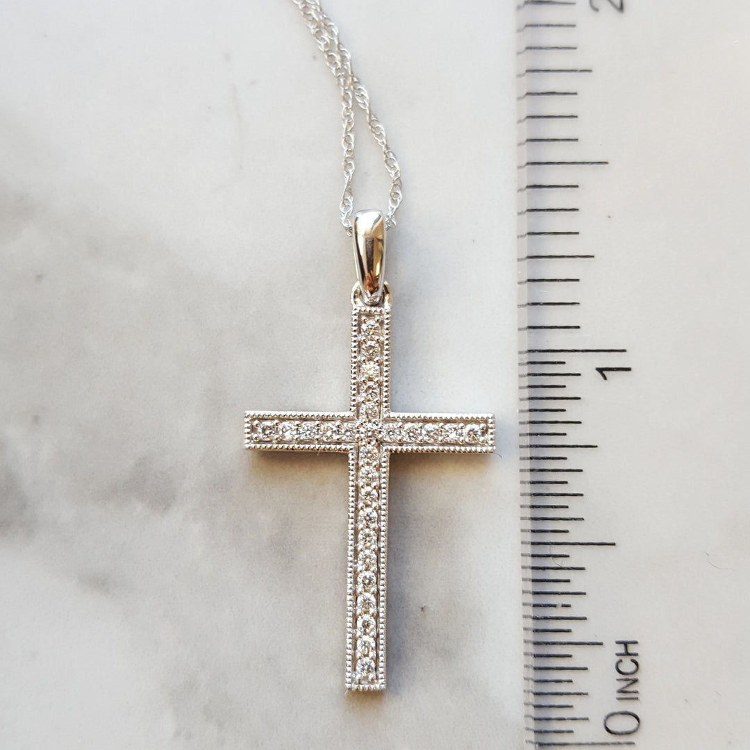 Classy Milgrain and Diamond Cross Pendant