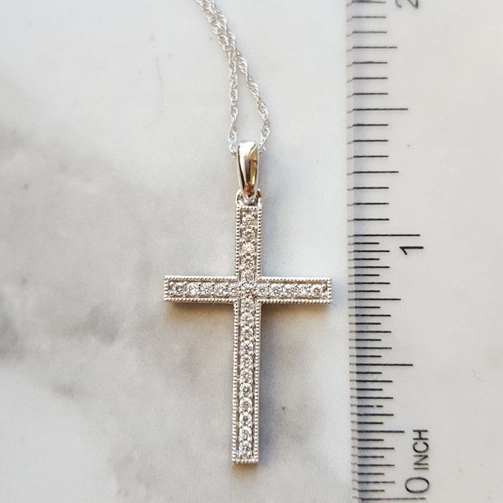 Classy Milgrain and Diamond Cross Pendant