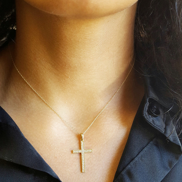 Yellow Gold Milgrain and Diamond Cross Pendant