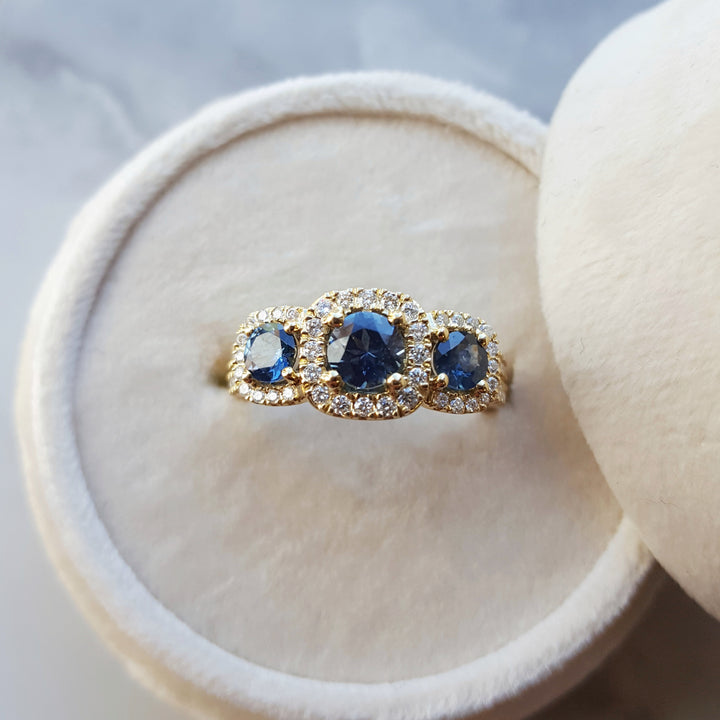 3-Stone Elegant Montana Sapphire Ring