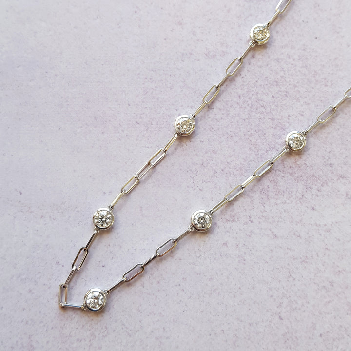 Modern Paperclip Diamond Station Necklace