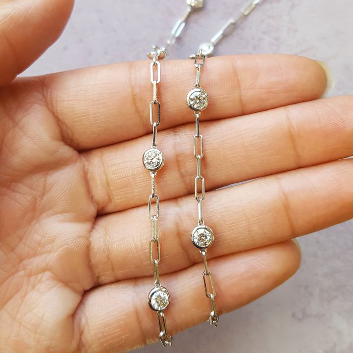 Modern Paperclip Diamond Station Necklace