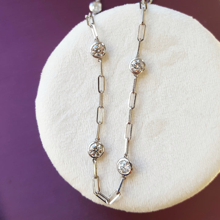 Modern Paperclip Diamond Station Necklace