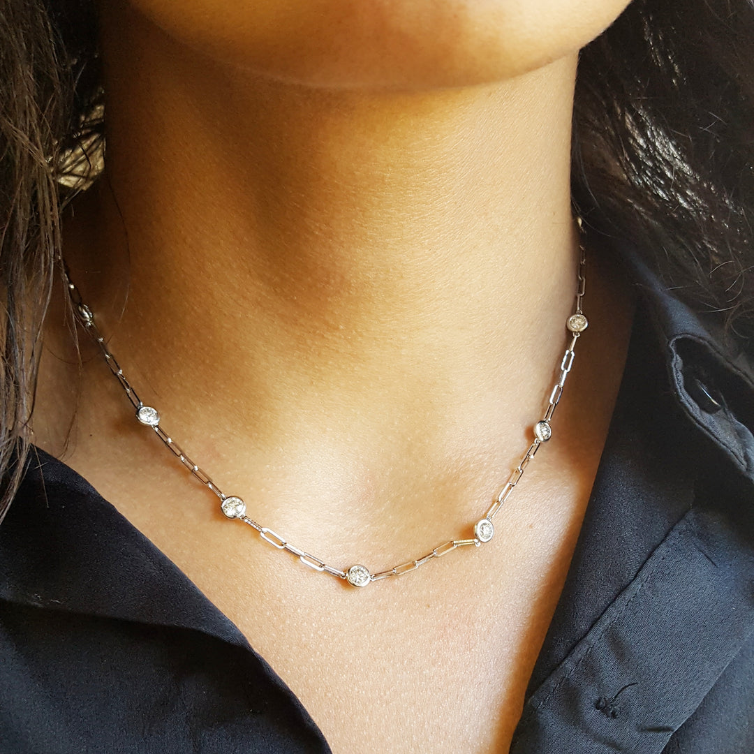 Modern Paperclip Diamond Station Necklace