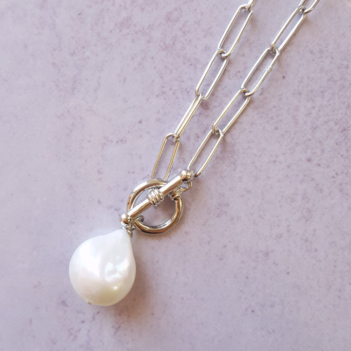 Pearl and Silver Lariat Necklace