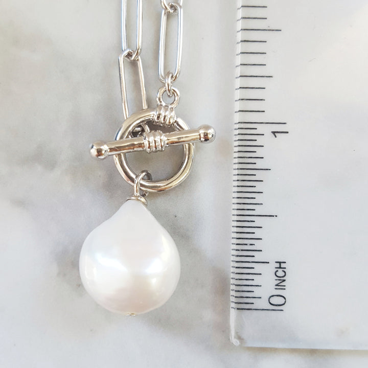 Pearl and Silver Lariat Necklace