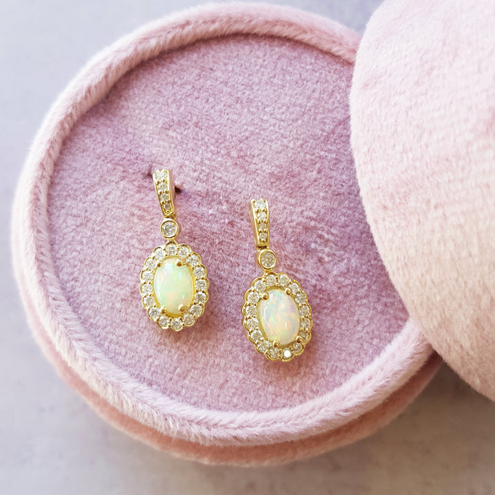 Elegant Opal and Diamond Dangle Earrings