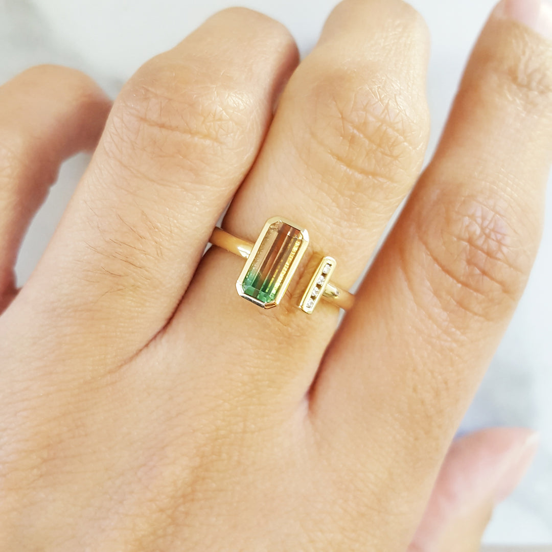 Watermelon Tourmaline Ladies Bar Ring