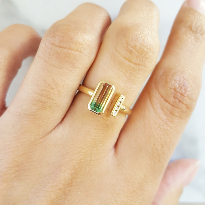 Watermelon Tourmaline Ladies Bar Ring