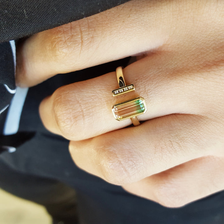 Watermelon Tourmaline Ladies Bar Ring