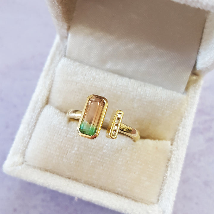 Watermelon Tourmaline Ladies Bar Ring