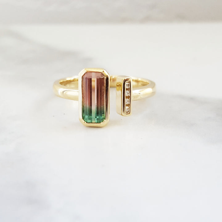 Watermelon Tourmaline Ladies Bar Ring