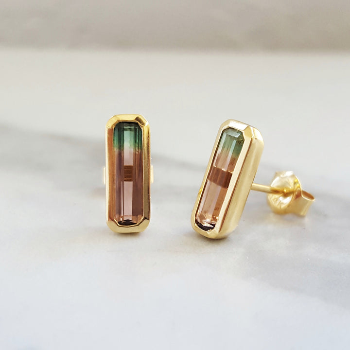 Sleek Watermelon Tourmaline Studs