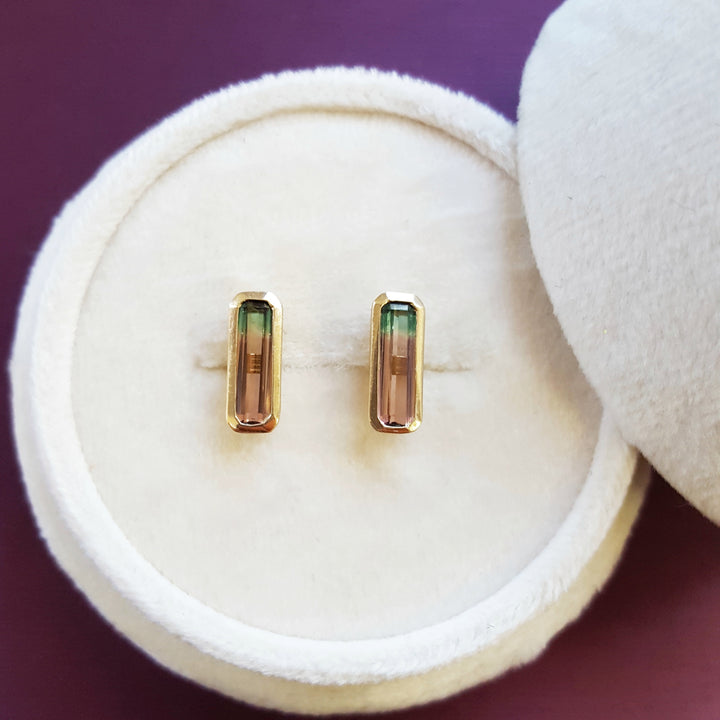 Sleek Watermelon Tourmaline Studs