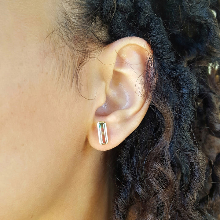 Sleek Watermelon Tourmaline Studs