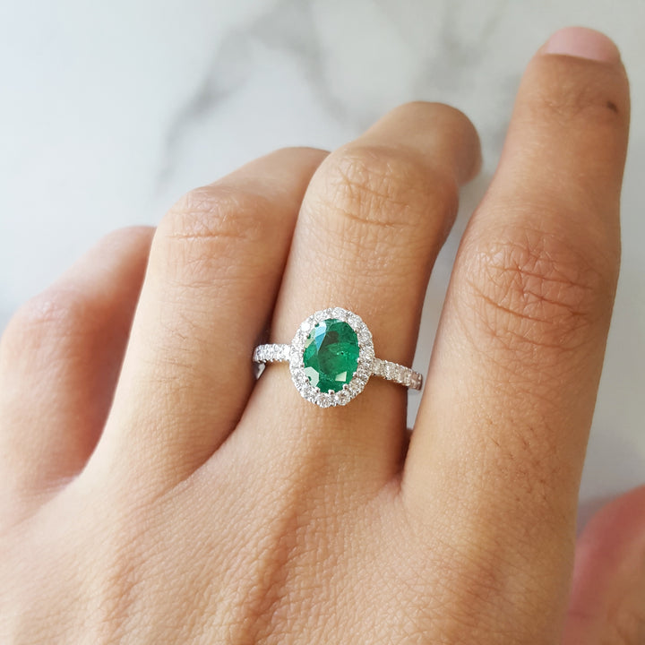 Elegant Emerald Halo Ring