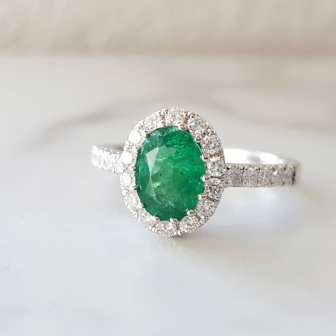 Elegant Emerald Halo Ring
