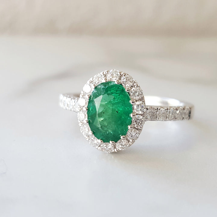 Elegant Emerald Halo Ring